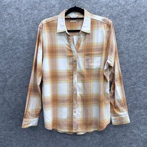 Weatherproof Vintage Women's Long Sleeve Plaid Flannel Button Up Shirt L Stretch